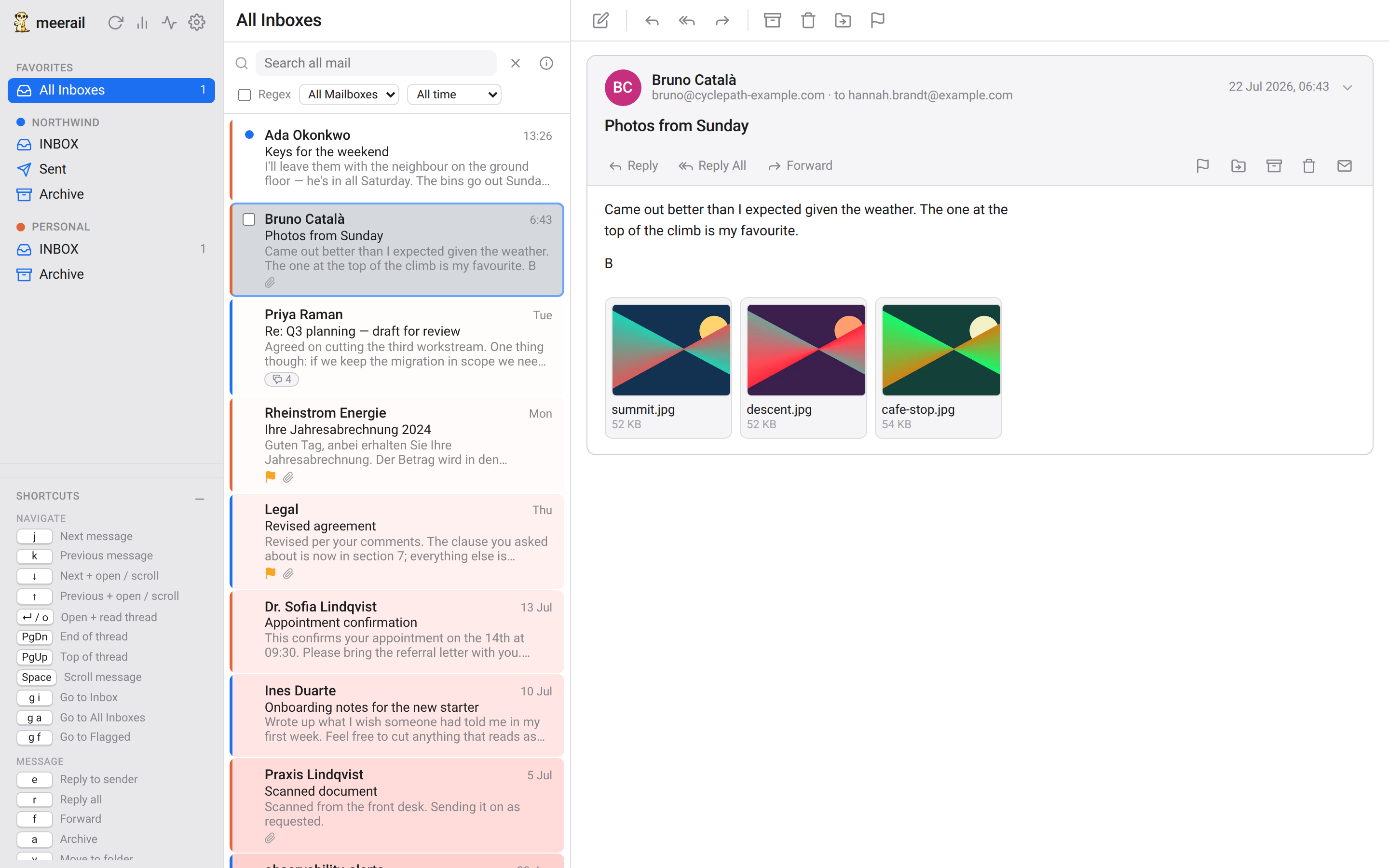 A message with three image attachments shown as thumbnail previews rather than as generic file icons.