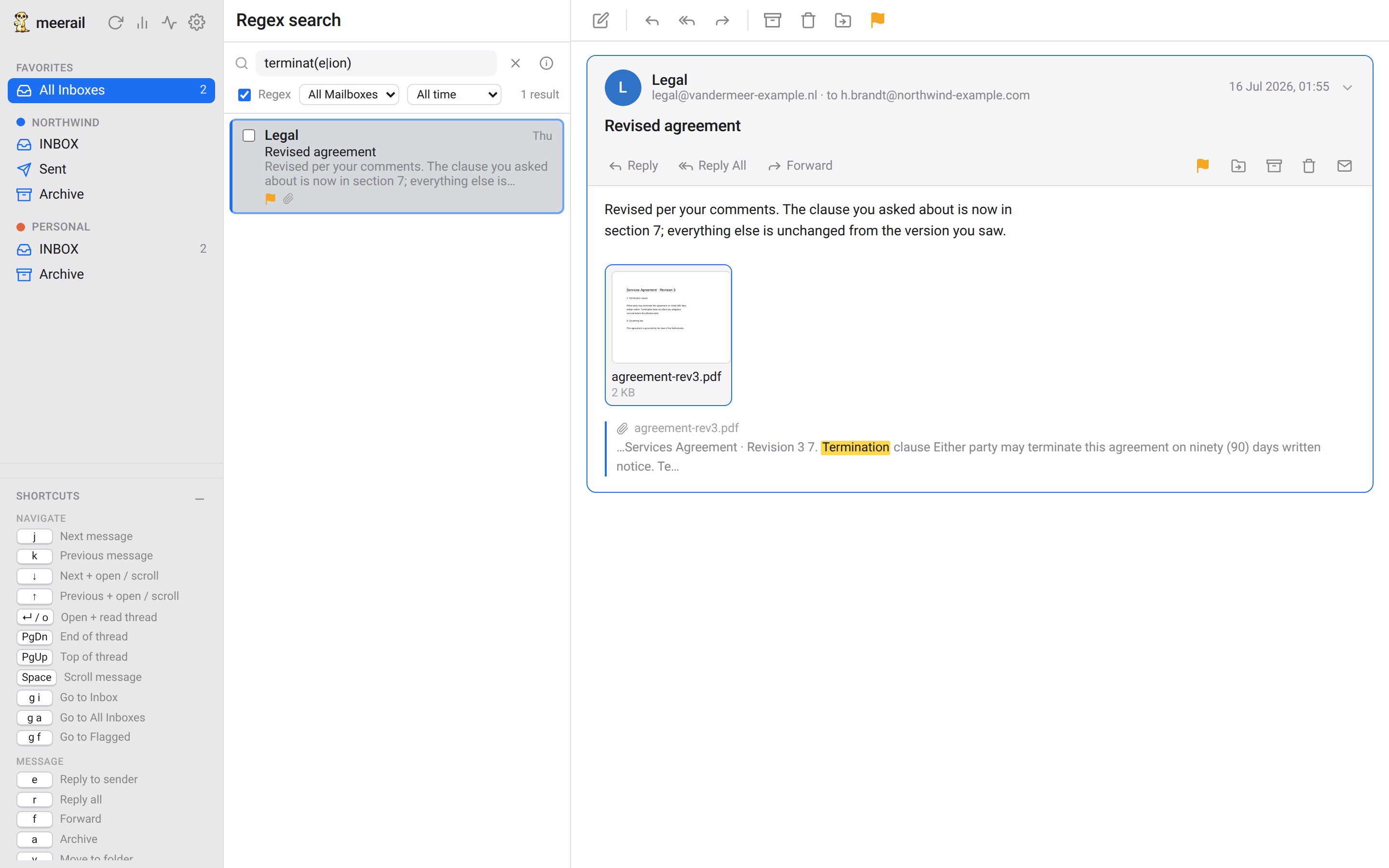 Regex search for GRAFANA|observability returning the one message whose PDF attachment contains that text.