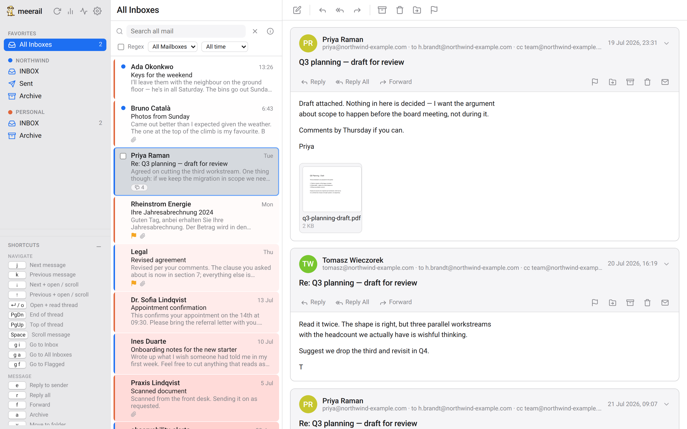 A two-message conversation shown stacked in the reading pane.